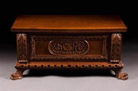 Appraisal: Renaissance style carved walnut cassone th century with armorial decoration