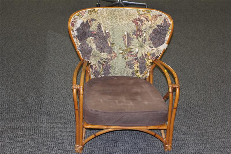 Appraisal: Heywood Wakefield rattan arm chair needs re-upholstering H x W