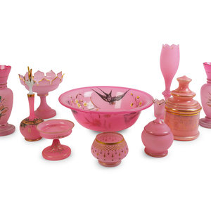 Appraisal: A Collection of Ten Pink Opaline Glass Items TH CENTURY