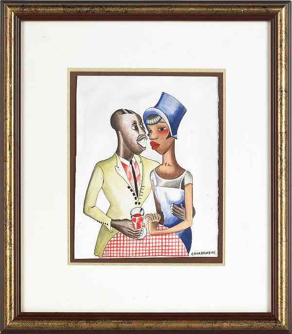 Appraisal: Watercolor caricature of an African American couple bearing the signature