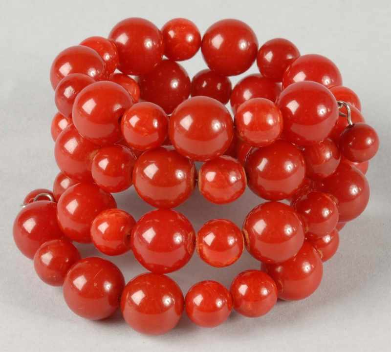 Appraisal: Bakelite Red Beaded Wrap Bracelet Condition Excellent