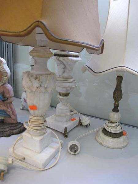 Appraisal: THREE ASSORTED MARBLE AND ALABASTER LAMP BASES