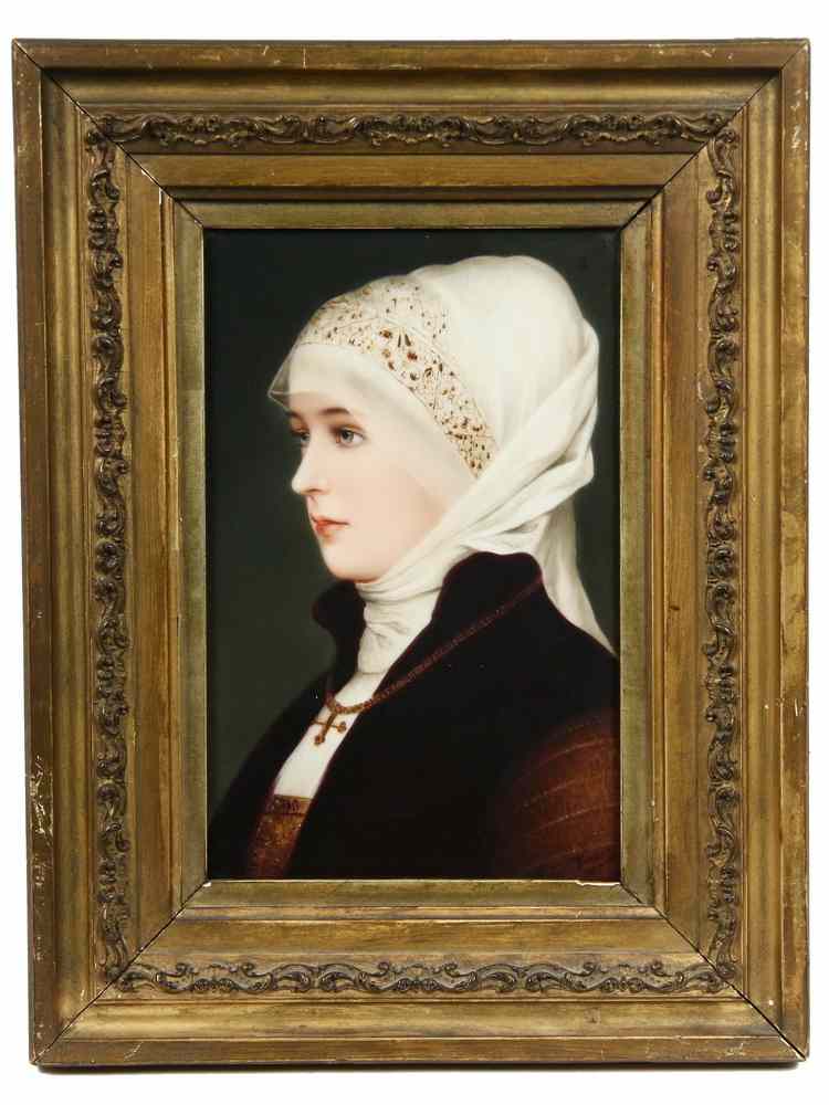 Appraisal: HANDPAINTED PORCELAIN PLAQUE - Bust Portrait of Young German Woman