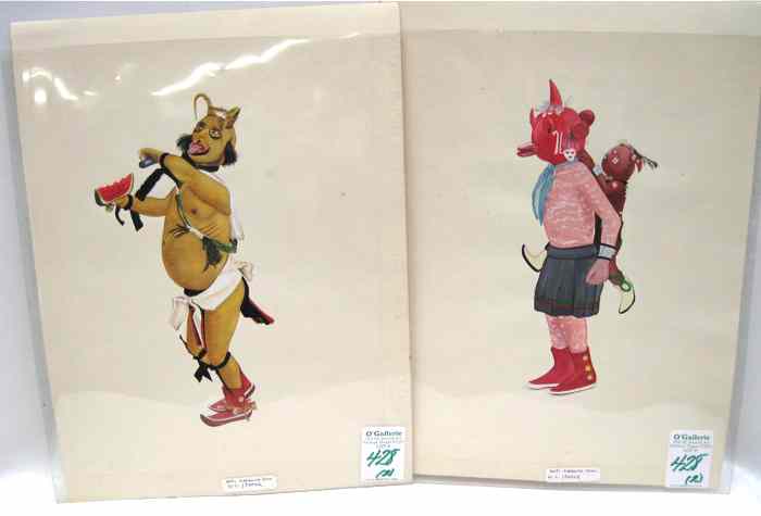 Appraisal: TWO WATERCOLORS on heavy paper depict Hopi Indian kachina dolls