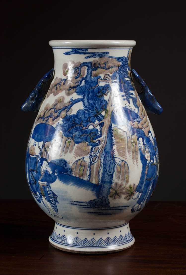 Appraisal: CHINESE QING PORCELAIN VASE hu form with hand painted narrative