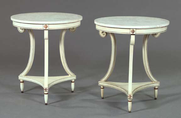 Appraisal: Pair of Continental Polychromed and Marble-Top Occasional Tables each with