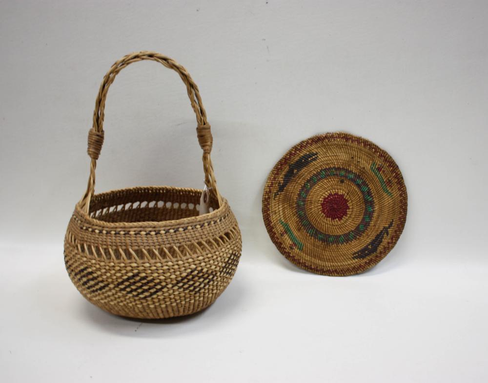 Appraisal: TWO NORTHWEST NATIVE AMERICAN WOVEN ITEMS Siletz double handle basket