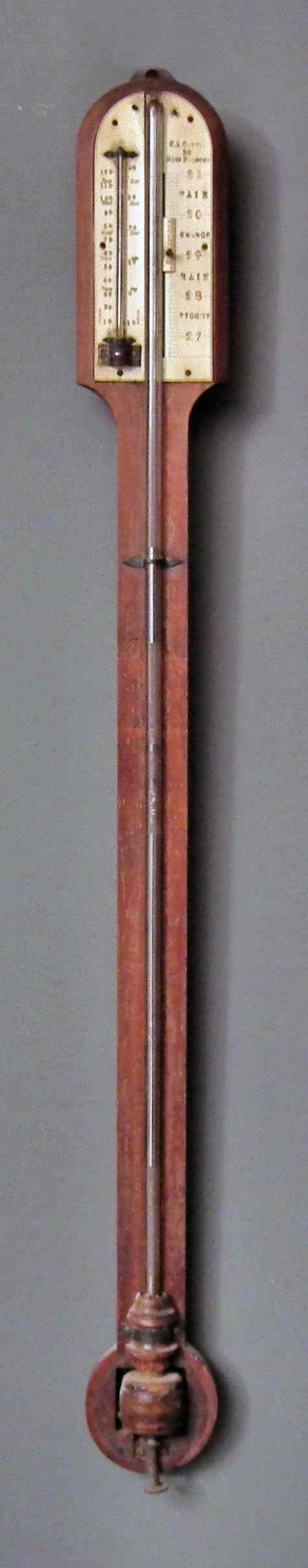 Appraisal: A th Century mahogany stick barometer and thermometer by C