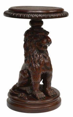 Appraisal: Carved mahogany lion pedestal or plant stand late th c