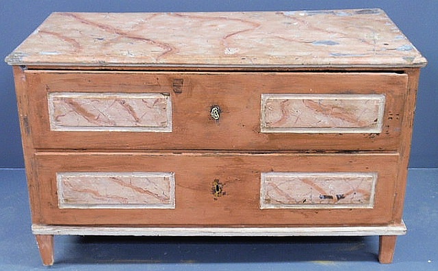 Appraisal: Continental two-drawer chest th c with repainted faux pink marble