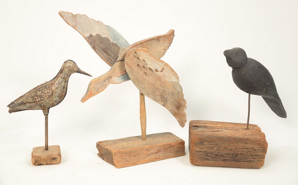 Appraisal: Three Carved Bird Figures to include one crow comes with