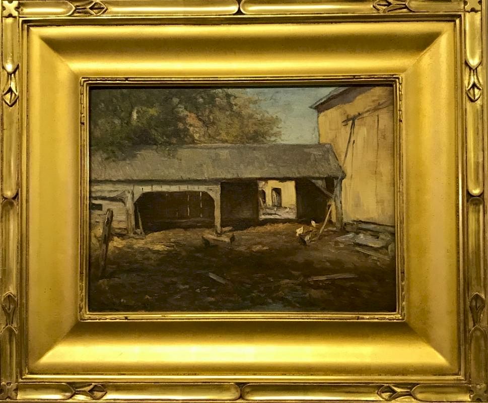 Appraisal: Oil on Panel of a New England Barn Framed oil