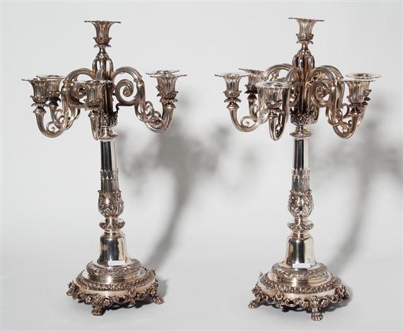 Appraisal: PAIR OF CANDELABRAS th century With maker's mark GB G