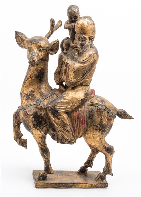 Appraisal: Sale Lot A Gilt and Red Lacquered Wood Figural Group