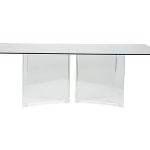 Appraisal: A Modern Lucite Pedestal and Glass Top Dining Table CIRCA