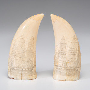 Appraisal: A Pair of Scrimshaw Sperm Whale's Teeth Likely English th