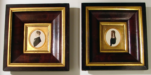 Appraisal: Each in left profile watercolor x sight oval gilt frames