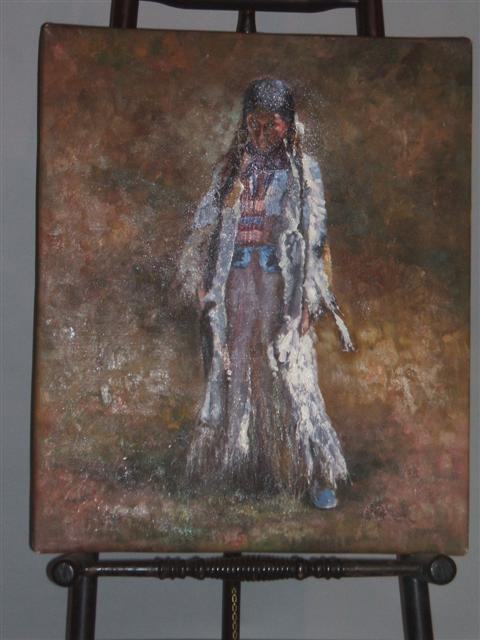 Appraisal: NATIVE AMERICAN GIRL Oil on canvas x in sight Framed