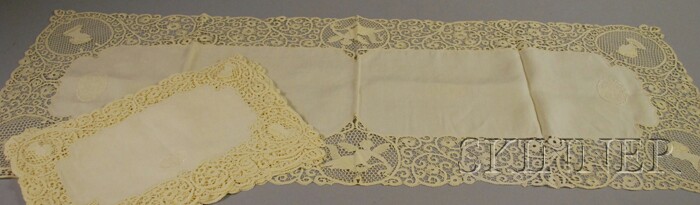 Appraisal: Twelve Linen and Lace Monogrammed Placemats and a Matching Table