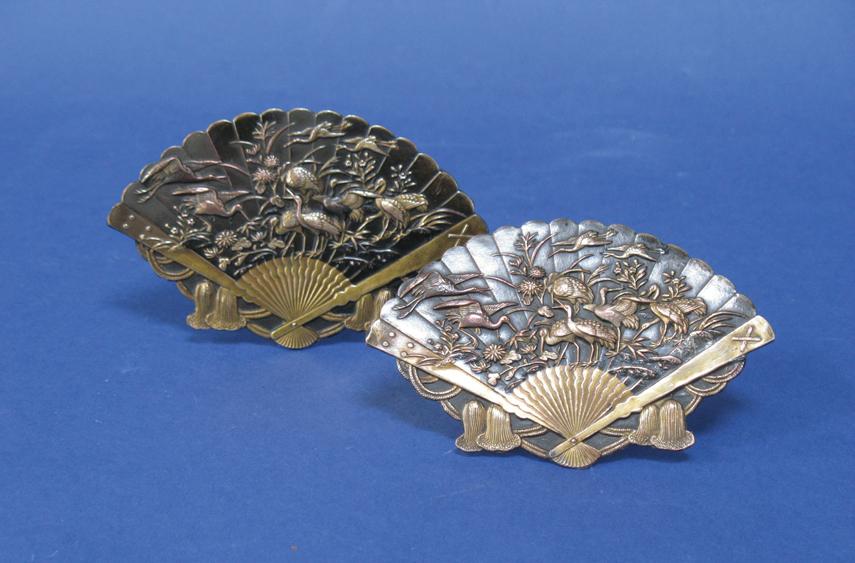 Appraisal: A PAIR OF JAPANESE BRONZE MENU CARD HOLDERS in the