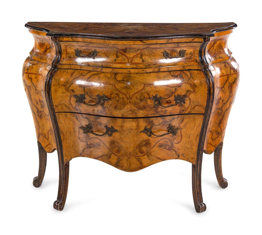 Appraisal: An Italian Rococo Satinwood Inlaid Burl Walnut Commode An Italian