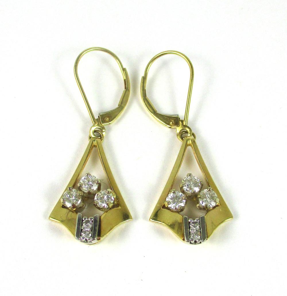 Appraisal: PAIR OF DIAMOND AND FOURTEEN KARAT GOLD EARRINGS each dangle