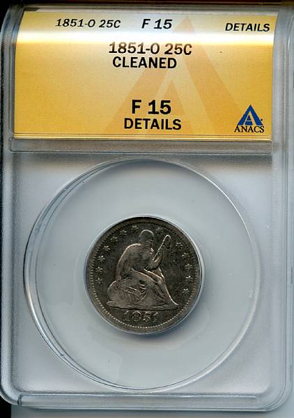 Appraisal: -O C Fine Details Cleaned ANACS Deep gray surfaces with