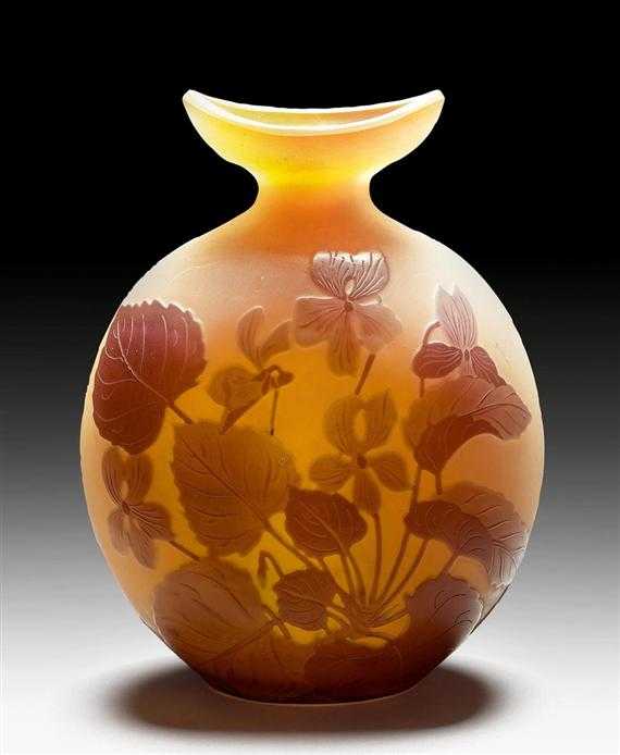 Appraisal: GALL MILE VASE circa Acid-etched yellow glass with violet overlay