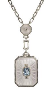 Appraisal: Art Deco aquamarine rock crystal and k white gold necklace