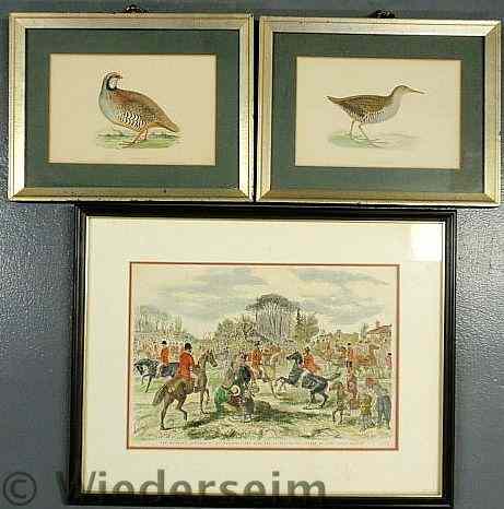 Appraisal: Two bird prints x and a foxhunt print x