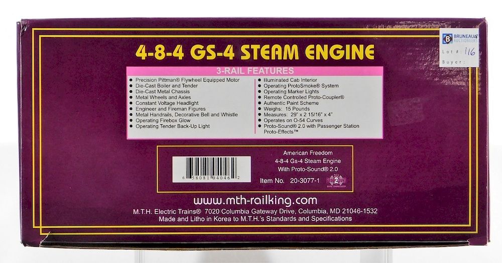 Appraisal: MTH American Freedom - - GS- Steam Engine Train United