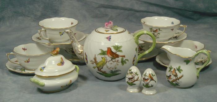 Appraisal: pc Herend porcelain teaset butterfly and bird decoration teapot creamer