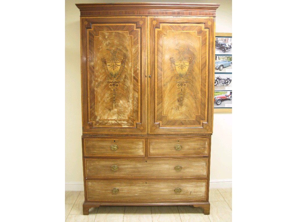 Appraisal: A th Century Sheraton style mahogany Linen Press with pair