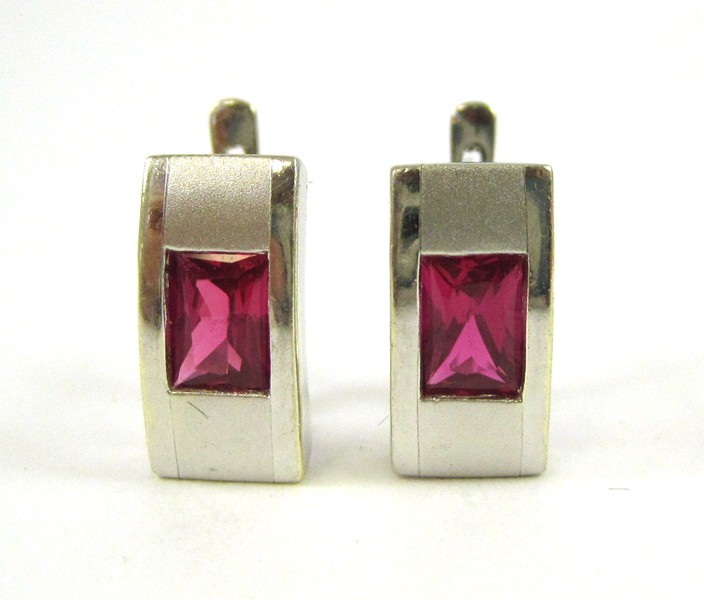 Appraisal: PAIR OF RUBY AND FOURTEEN KARAT GOLD EARRINGS each white