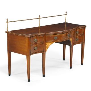 Appraisal: GEORGE III MAHOGANY SIDEBOARD Serpentine outline with an arrangement of