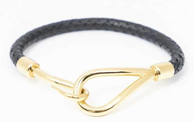 Appraisal: Hermes Jumbo bracelet black woven leather cord with kt yellow