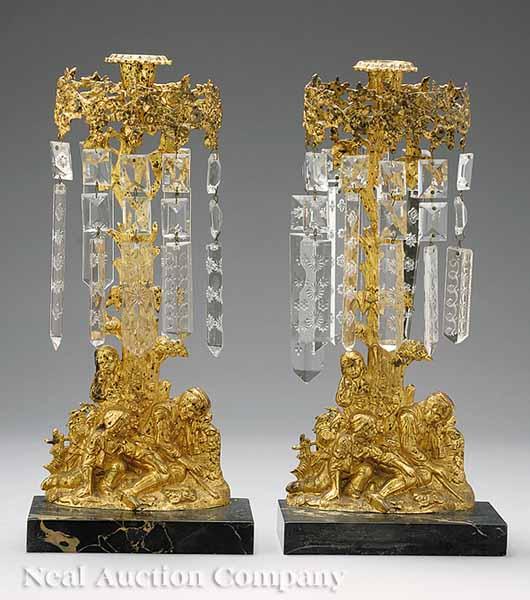 Appraisal: A Pair of American Gilt Brass and Brocatello Marble Single-Light