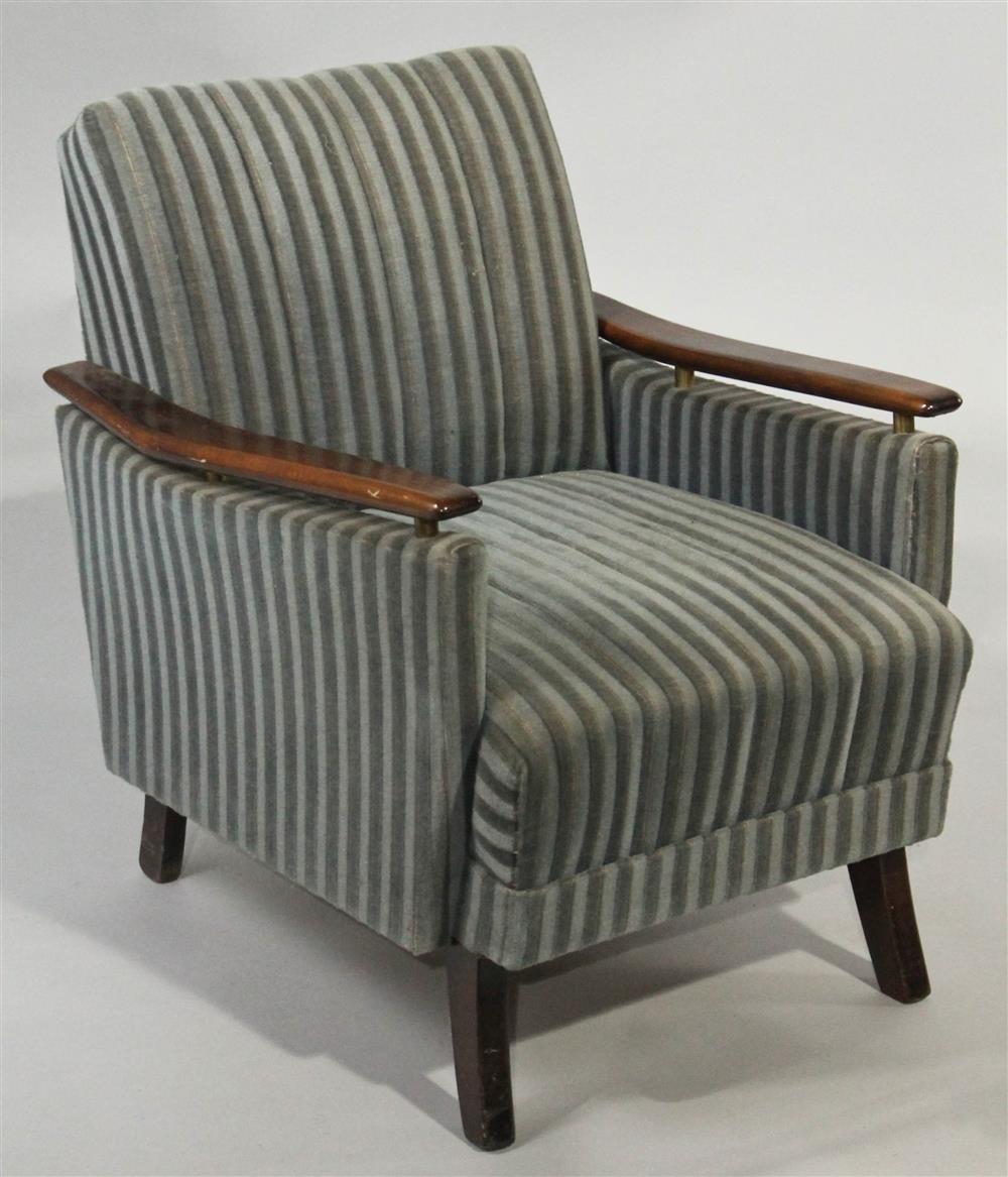 Appraisal: MID-CENTURY MODERN CHAIR WITH GREEN RIBBED UPHOLSTERY having a straight