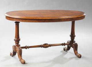 Appraisal: English Victorian Burled Walnut Oval Loo Table ea English Victorian