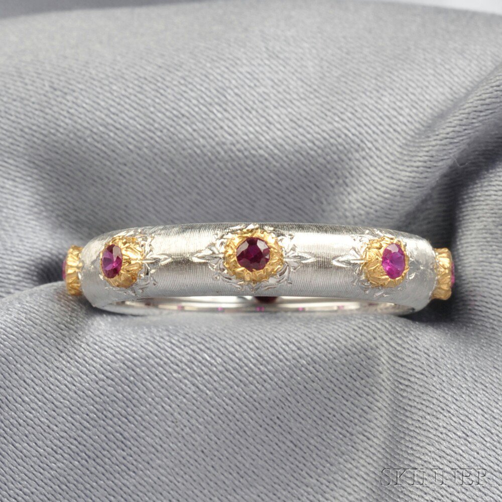 Appraisal: kt White Gold and Ruby Band Buccellati set with circular-cut