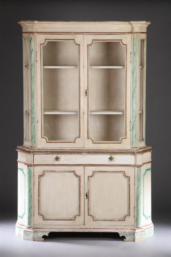 Appraisal: FRENCH PROVINCIAL-STYLE POLYCHROME BUFFET DEUX CORPS th century In two