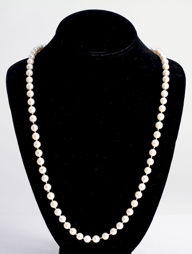 Appraisal: K Gold Diamonds Pearls Opera Length Necklace K yellow gold