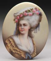 Appraisal: UNSIGNED HAND PAINTED PORCELAIN PLAQUE BY HUTSCHENREUTHEUR Oval half-portrait of