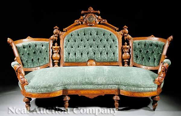 Appraisal: An American Renaissance Carved Walnut Burled Walnut and Bronze-Mounted Sofa