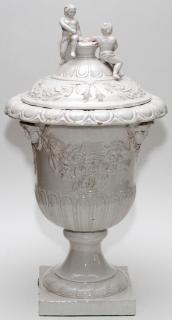 Appraisal: ITALIAN GLAZED POTTERY URN ITALIAN GLAZED POTTERY URN H DIA