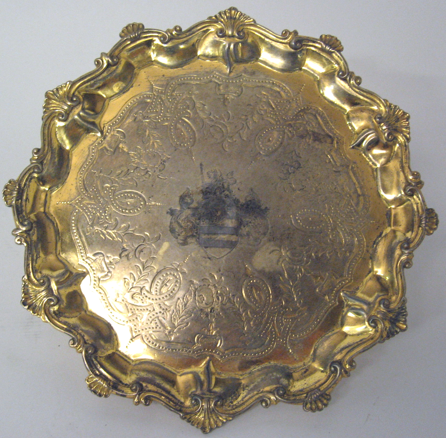 Appraisal: Victorian sterling silver-gilt salver hands son london Of circular form