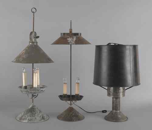 Appraisal: Two tin th c style electric lamps together with a