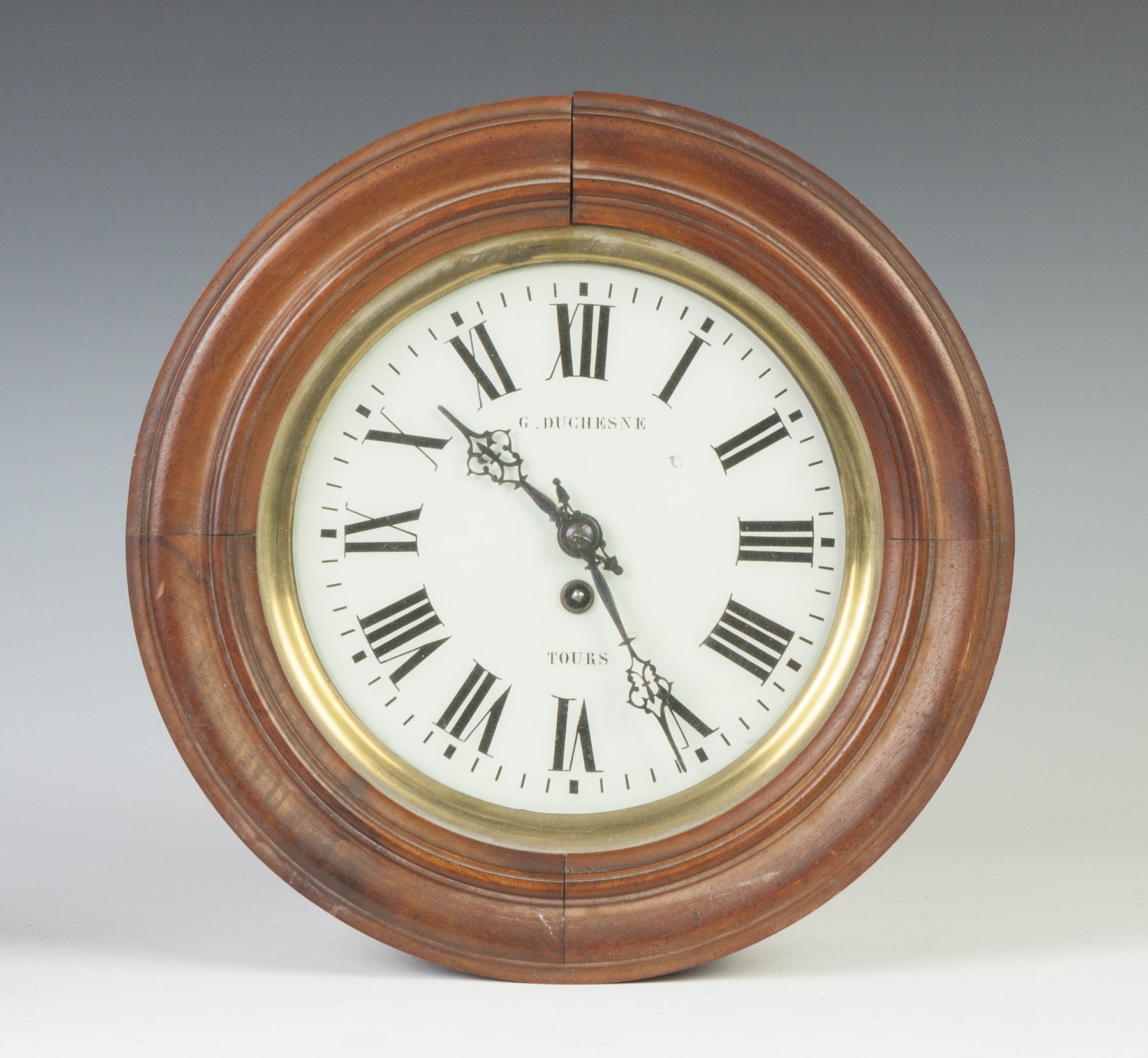 Appraisal: G Duchesne Gallery Clock Sgn Tours Mahogany case brass bezel