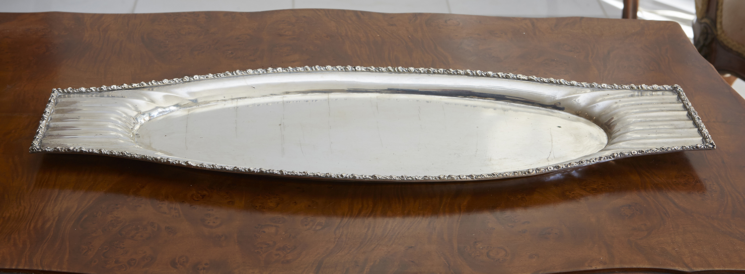 Appraisal: AN AUSTRIAN ART NOUVEAU SILVER CIRCULAR TRAY With repousse floral