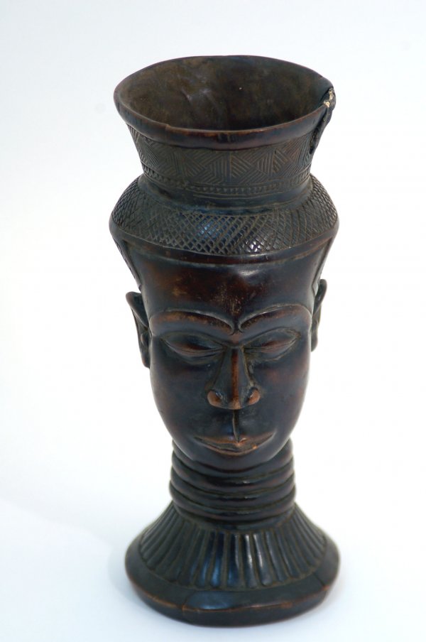 Appraisal: Kuba Bushoong palm wine cup of dark brown patinated wood